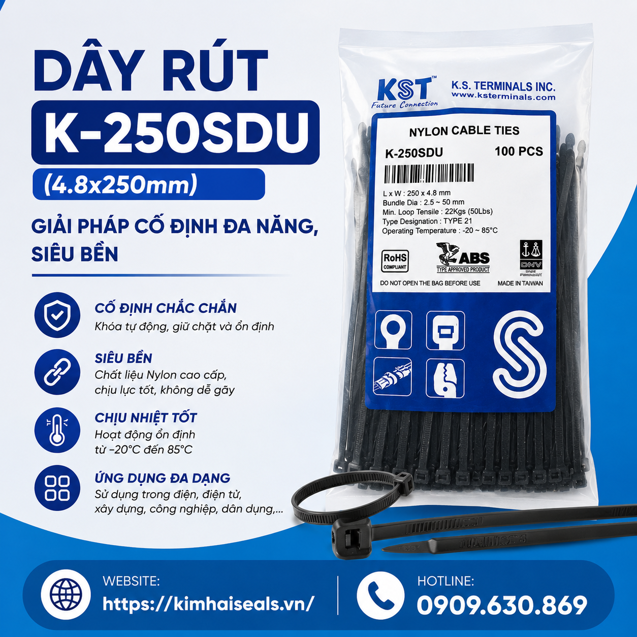 Dây Rút K-250SDU (4.8x250mm): Giải Pháp Cố Định Đa Năng, Siêu Bền