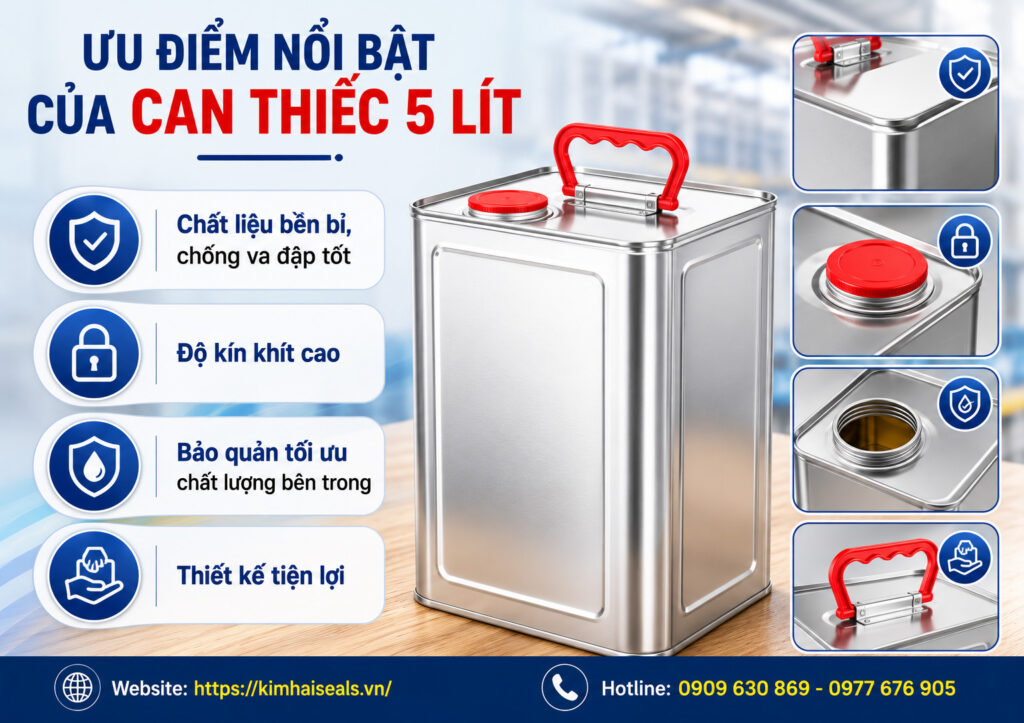 Can Thiếc 5 Lít Chính Hãng – Giải Pháp Đóng Gói Chất Lỏng An Toàn, Bền Bỉ