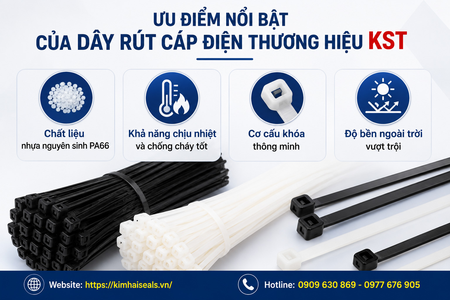 Ưu điểm nổi bật của dây rút cáp điện KST Ưu điểm nổi bật của dây rút cáp điện KST
